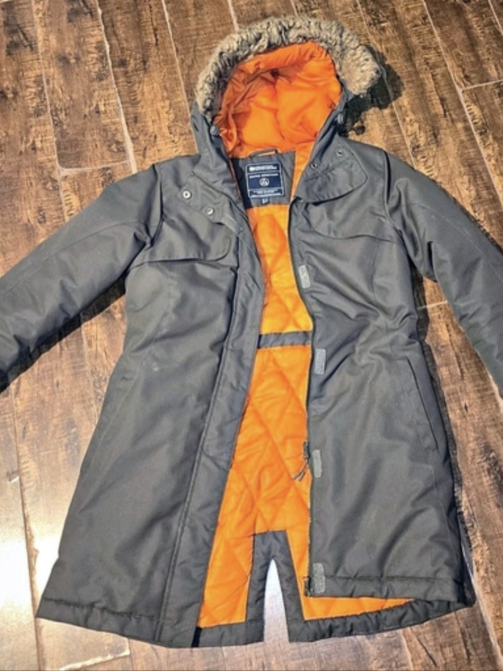 Womans Mountain Warehouse Seasons Faux Fur Lined Padded Jacket Black & Orange S